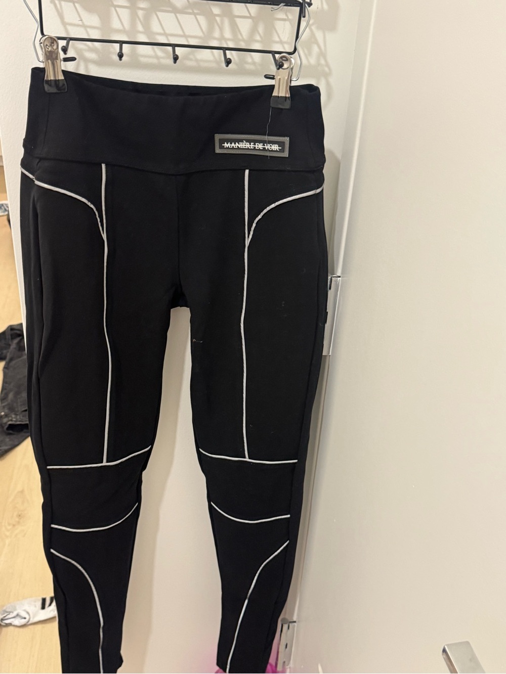 Maniere De Voir Black Women's Paneled Jeans with White Piping